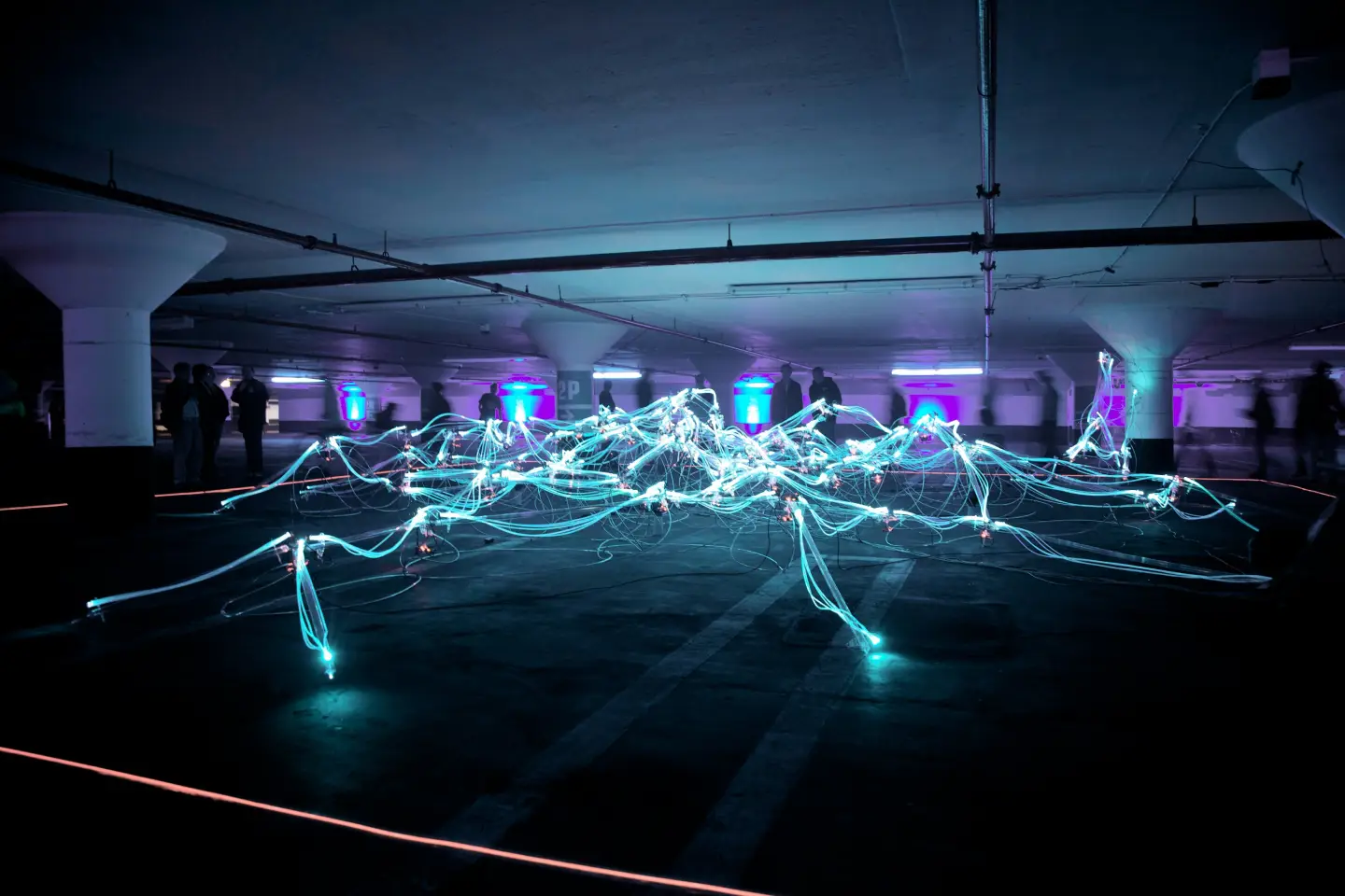linked-neon-lights-under-white-painted-basement
