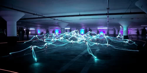 linked-neon-lights-under-white-painted-basement